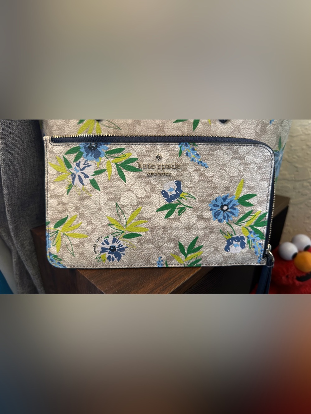 kate spade Beige Floral Tote with Navy Trim and Blue Accents - Picture 9 of 9